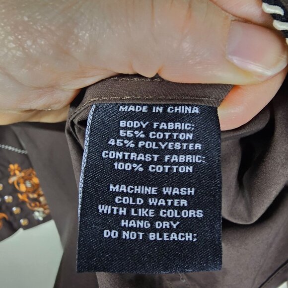 Salvaje Oeste Western Cowboy Pearl Snap Shirt M Brown Orange Embroidered Rodeo - Picture 6 of 8